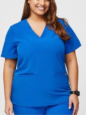 FIGS Casma 3-Pocket V-Neck Scrub Top Technical Collection Blue Size XL